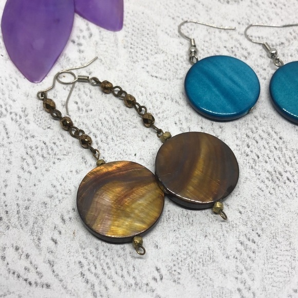 BUNDLE lot 7 shell earrings boho beach costal summer fun statement dangle drop. - Picture 2 of 11